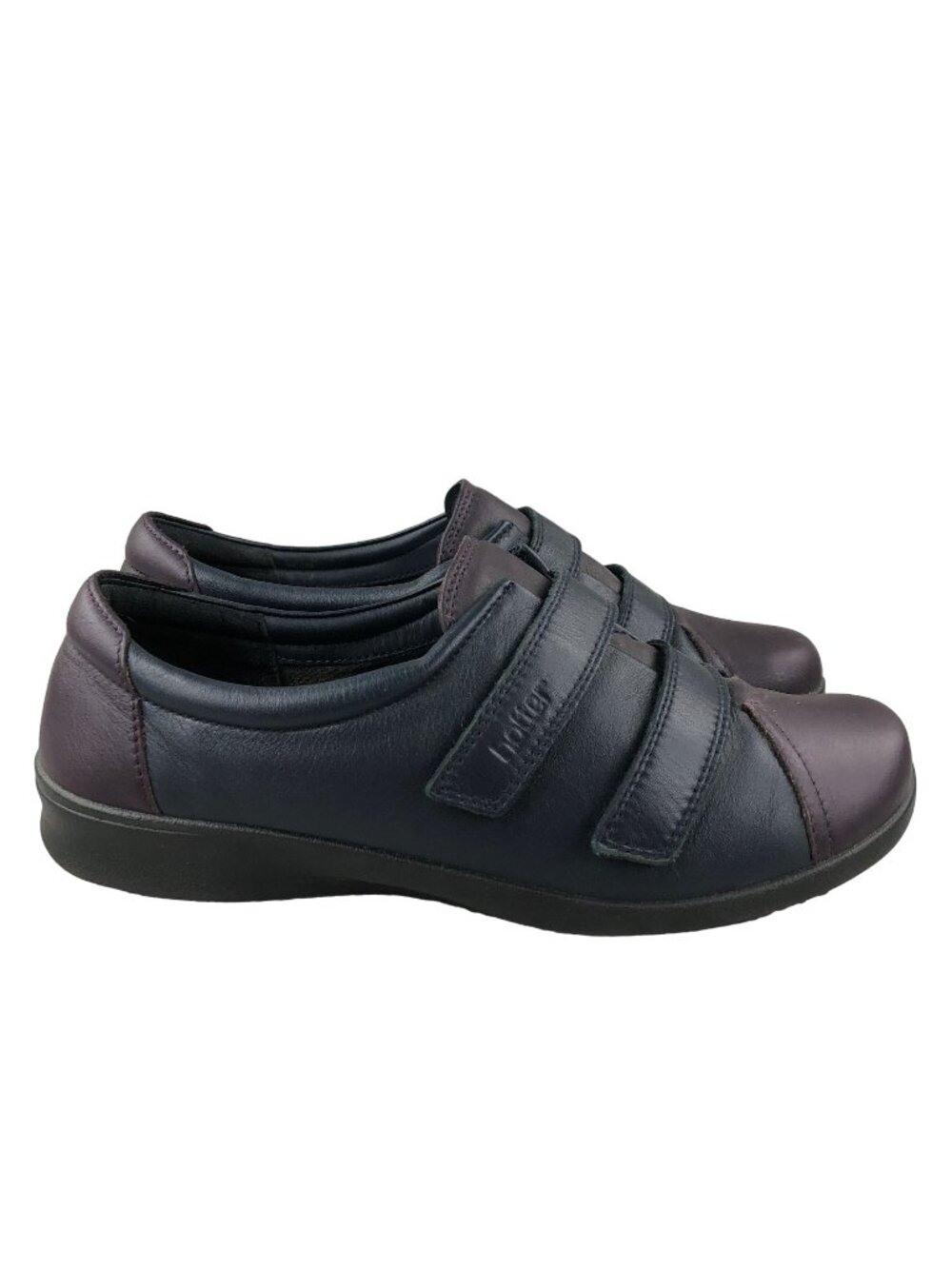 Hotter Women's Size 10 Leap Dark Blue Purple Leather Hook & Loop Casual Shoes